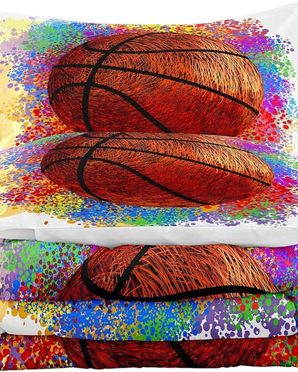 Tailor Shop Twin Size Comforter Set,Basketball Bedding Set for Boys Kids Teens,Sports Kids Basketball Comforter Sets with 1 Pillowcases - LeafyLoom