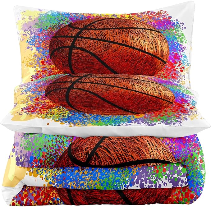 Tailor Shop Twin Size Comforter Set,Basketball Bedding Set for Boys Kids Teens,Sports Kids Basketball Comforter Sets with 1 Pillowcases - LeafyLoom