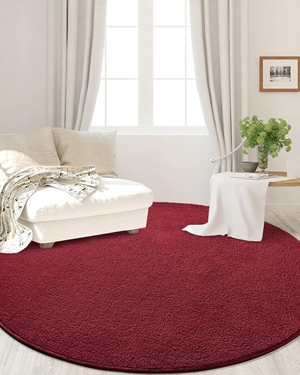 Round Area Rugs for Bedroom Living Room, 4x4 Rose Red Super Soft Comfy Thickened Memory-Foam Indoor Circle Carpets, Modern Aesthetic Minimalist Carpet for Boys Girls Adults Nursery Home Décor - LeafyLoom