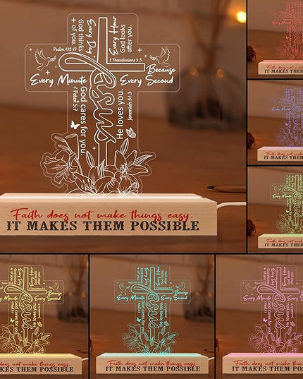 Jesus Christian 3D Illusion Light Gift for Women Men Prayers, Inspirational Gift for Daughter Son Friends Family on Birthday, Religious Gift, Christian Night Light Decor for Home Table Deskt - LeafyLoom