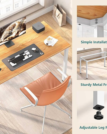 Computer Desk,55.1 inches Office Desk & Workstations for Home Office, Gaming Desk Computer Table,Modern Simple Style Laptop Table, Teak & White - LeafyLoom