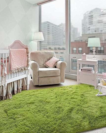 Super Soft Fluffy Shaggy Rugs for Living Room Bedroom, Fuzzy Plush Area Rugs for Girls Kids Room Nursery Home Decor, Furry Dorm Rug Cute Non-Slip Indoor Floor Carpet 3x5 Feet, Green - LeafyLoom