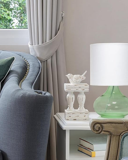 Simple Designs LT2063-GRW Glass Raindrop Table Lamp with Fabric Shade, Green with White Shade - LeafyLoom