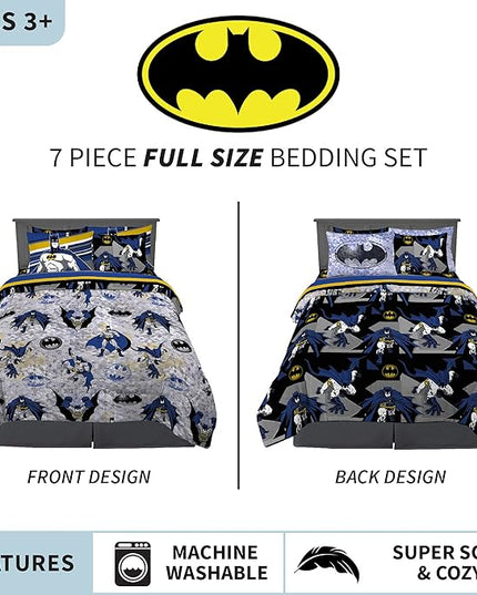 Franco Kids Bedding Super Soft Comforter and Sheet Set with Sham, 7 Piece Full Size, Batman - LeafyLoom
