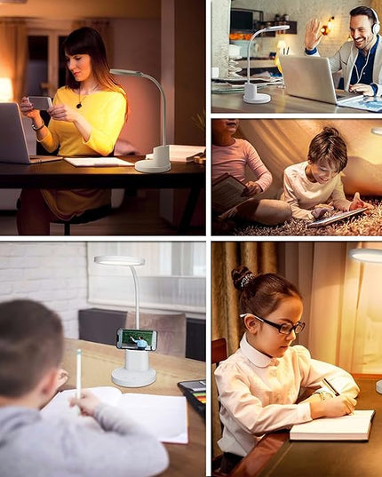GOLSPARK Battery Operated Desk Lamp LED Rechargeable 4500mAh White LED Desk Lamps Dimmable, Touch Control 360°Flexible Dorm Reading Lamp for Students-3 Color Modes with Pen Holder Phone Stand - LeafyLoom