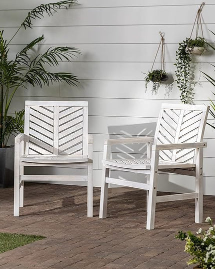 Walker Edison AZWC2VINWW Avalon Chevron Solid Acacia Wood Outdoor Chair, White Wash - LeafyLoom