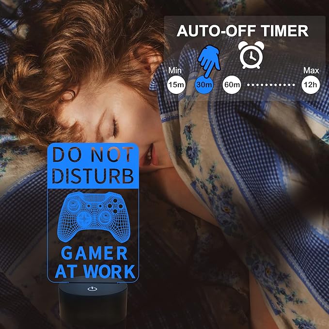 YuanDian Do Not Disturb Gamer at Work Night Light,Gamepad Graphic Video Games Gamer Gift Funny 3D Illusion Lamp 16 Colors Changing Touch & Remote Control for Men Teenagers and Kids - LeafyLoom
