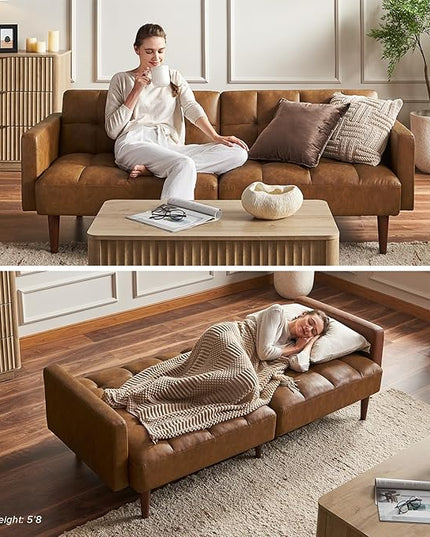 mopio Aaron Couch, Small Sofa, Futon, Sofa Bed, Sleeper Sofa, Loveseat, Mid Century Modern Futon Couch, Sofa Cama, Couches for Living Room, Bedroom (Pearl White, Boucle) - LeafyLoom