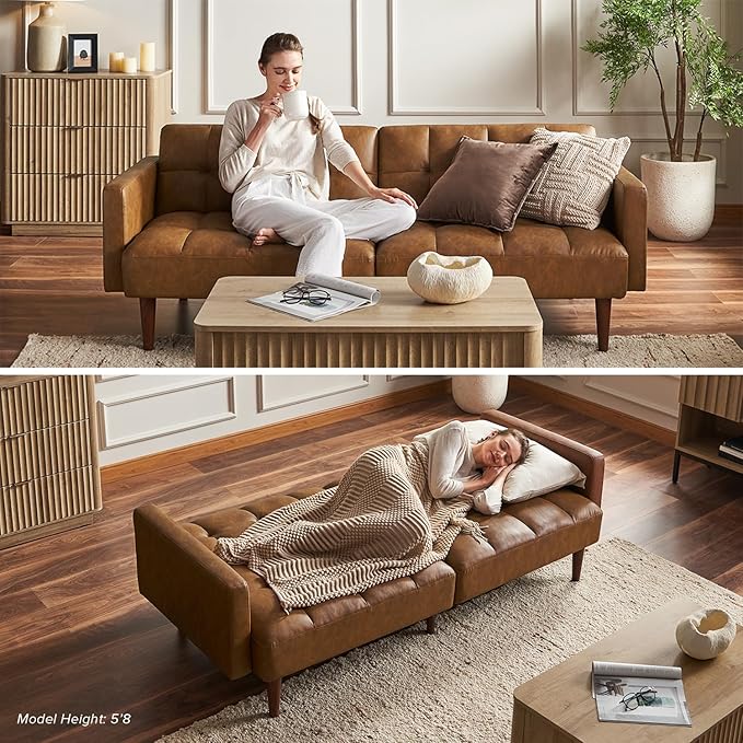 mopio Aaron Couch, Small Sofa, Futon, Sofa Bed, Sleeper Sofa, Loveseat, Mid Century Modern Futon Couch, Sofa Cama, Couches for Living Room, Bedroom (Pearl White, Boucle) - LeafyLoom