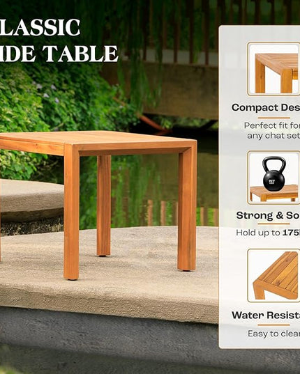 Eleve 400lbs Capacity Outdoor Set of 2 with Wooden Side Table, FSC Certified Acacia Wood Patio Furniture Set for Firepit Porch, Large, Slanted Backrest Club Chair - LeafyLoom