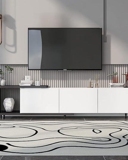 Merax, White Mondern Stand 80+inch, TV Cabinet for Living Room, 84.6" length - LeafyLoom