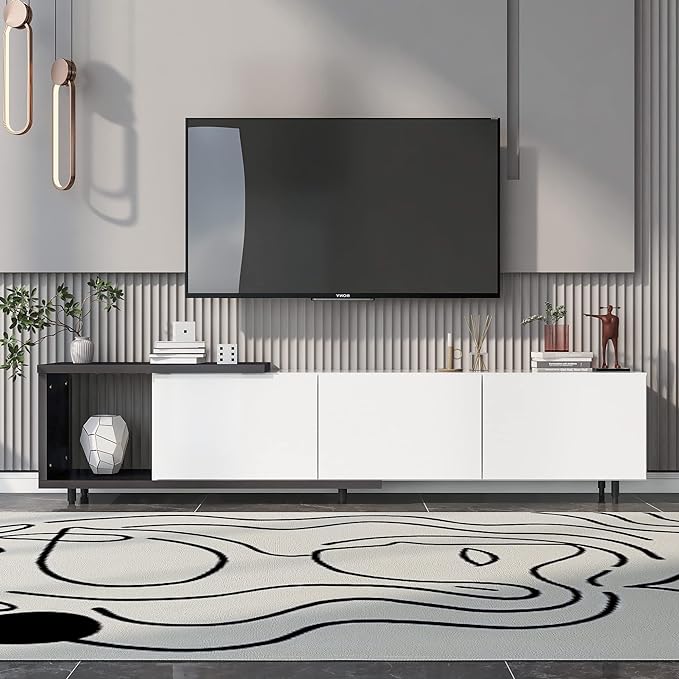 Merax, White Mondern Stand 80+inch, TV Cabinet for Living Room, 84.6" length - LeafyLoom