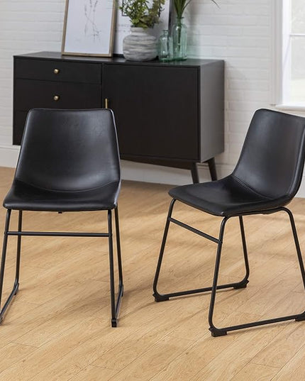 Walker Edison Douglas Urban Industrial Faux Leather Armless Dining Chairs, Set of 2, Black - LeafyLoom