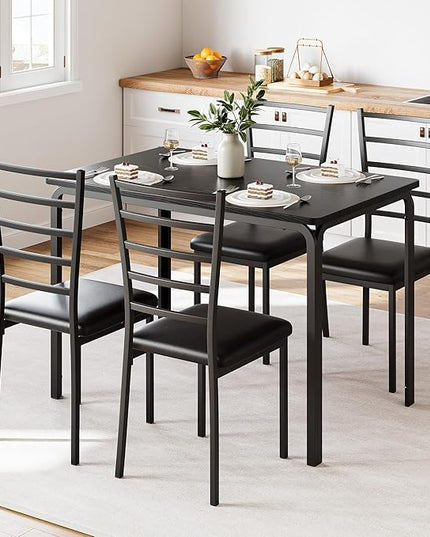 IDEALHOUSE Dining Table for 4, Small Table and Chairs Set of 4, Dinette Set for 4, Square Dinner Table Set, 3 Piece Kitchen & Dining Room Sets for Small Space (Black, Dining Table with 4 Chairs) - LeafyLoom