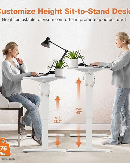 Sweetcrispy Electric Adjustable Height Standing Desk - 63 x 24 inch Sit to Stand Up Desk with Splice Board, Rising Home Office Computer Table with 2 Hook and Wire Hole for Work - LeafyLoom