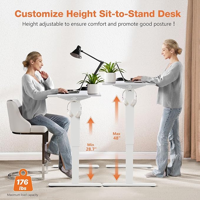 Sweetcrispy Electric Adjustable Height Standing Desk - 63 x 24 inch Sit to Stand Up Desk with Splice Board, Rising Home Office Computer Table with 2 Hook and Wire Hole for Work - LeafyLoom
