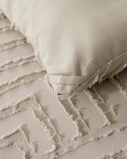 Queen Comforter Set Khaki, Boho Comforter Set 3 Pieces, All Season Tufted Queen Size Bed Comforter Set (90x90In Comforter & 2 Pillowcases) - LeafyLoom