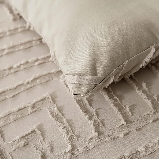 Queen Comforter Set Khaki, Boho Comforter Set 3 Pieces, All Season Tufted Queen Size Bed Comforter Set (90x90In Comforter & 2 Pillowcases) - LeafyLoom