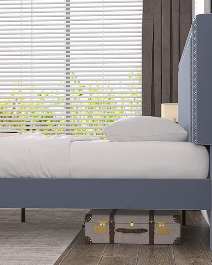 VECELO Full Size Platform Bed Frame with Adjustable Upholstered Headboard, Modern Mattress Foundation,Strong Wood Slat Support, No Box Spring Needed, Easy Assembly - LeafyLoom