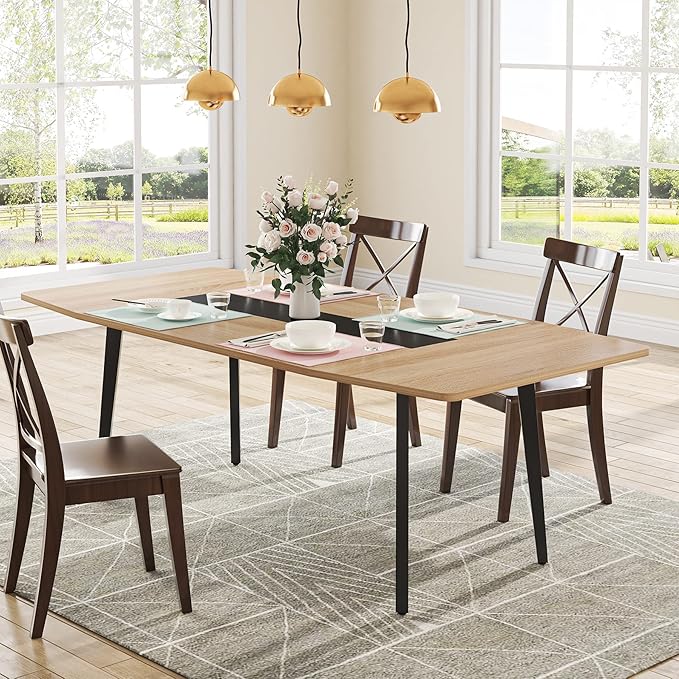 Tribesigns Modern Dining Table for 6 People, 70.86L x30.71W x 29.52H Inches Rectangle Kitchen Table Patio Table for Backyard,Dinning Room&Kitchen,Light Walnut - LeafyLoom