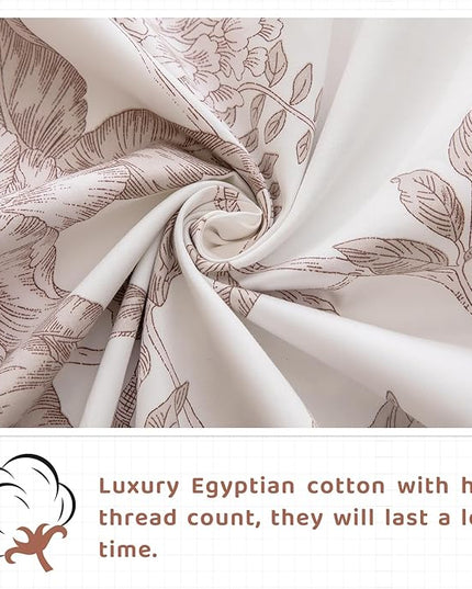 QSH Floral Egyptian Cotton Sheets King Size - Flower Bedding Sheets Botanical Pattern Printed Bedding King Size Bed Sheets 17.5" Extra Deep Pocket 4pcs - LeafyLoom