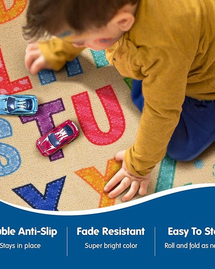 Booooom Jackson Vibrant Classroom Rug Alphabet Rug for Kids Learning and Play,ABC Rug for Kids Room Playroom Nursery,Reading Rug,Baby Toddlers Non Slip Kids Rug,Rainbow Rug,Colorful ABC Carpet Rug - LeafyLoom