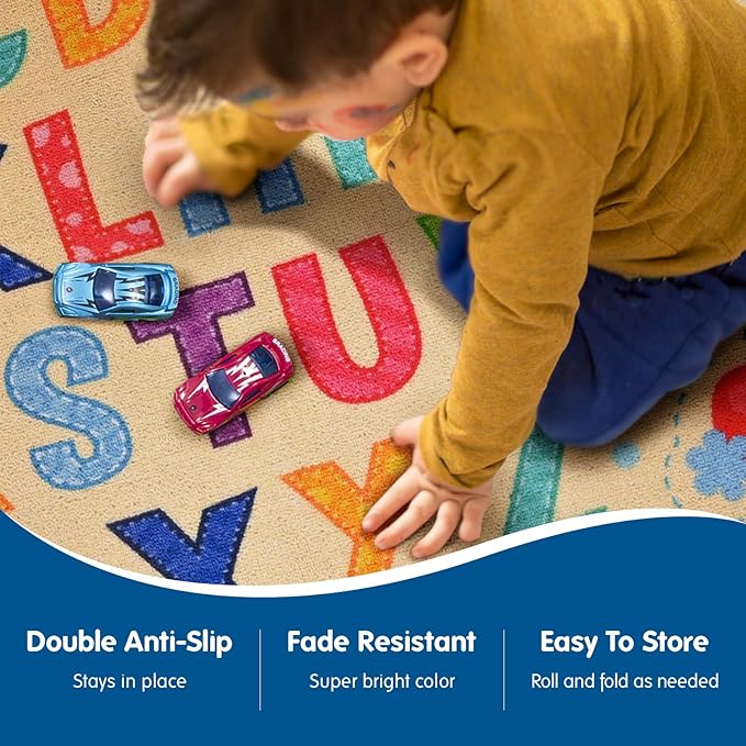 Booooom Jackson Vibrant Classroom Rug Alphabet Rug for Kids Learning and Play,ABC Rug for Kids Room Playroom Nursery,Reading Rug,Baby Toddlers Non Slip Kids Rug,Rainbow Rug,Colorful ABC Carpet Rug - LeafyLoom