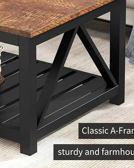 ChooChoo Black Coffee Table, Rustic Vintage Table with Shelf for Living Room, 40 Inch - LeafyLoom
