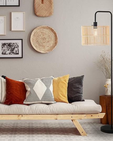 Globe Electric Barden 58" Floor Lamp, Matte Black, Bamboo Shade, On/Off Rotary Switch on Socket - LeafyLoom