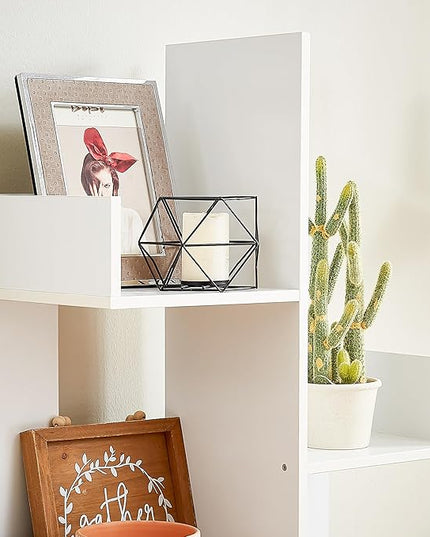 VECELO 8 Shelf Storage Tree Bookshelf,Wooden Book Display Shelves for CDs/Movies/Books, FreeStanding Geometric Tree-Shaped Bookcase Storgae Organizers for Home Office, Living Room,Bedroom,White - LeafyLoom