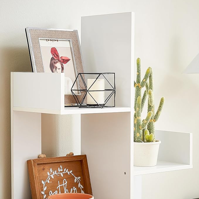 VECELO 8 Shelf Storage Tree Bookshelf,Wooden Book Display Shelves for CDs/Movies/Books, FreeStanding Geometric Tree-Shaped Bookcase Storgae Organizers for Home Office, Living Room,Bedroom,White - LeafyLoom
