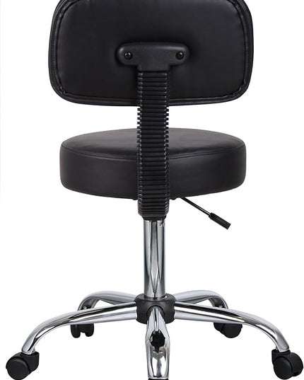 Boss Office Products Be Well Medical Spa Stool with Back in Vinyl, Black - LeafyLoom