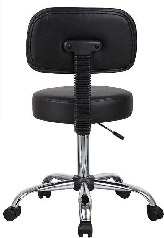 Boss Office Products Be Well Medical Spa Stool with Back in Vinyl, Black - LeafyLoom