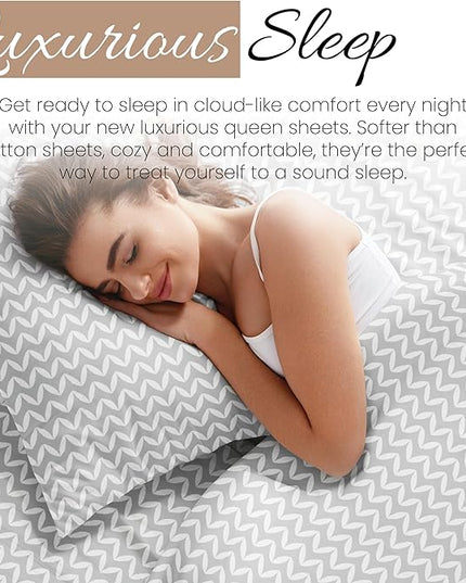Linen Market 4 Piece Queen Bedding Sheet Set (Gray Chevron) - Sleep Better Than Ever with These Ultra-Soft & Cooling Bed Sheets for Your Queen Size Bed - Deep Pocket Fits 16" Mattress - LeafyLoom