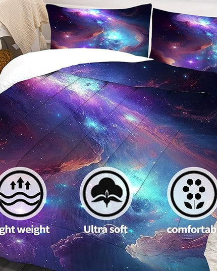 Galaxy Bedding Set Twin Size Blue Purple Outer Space Comforter Sets for Girls Boys Kids Teens Women Starry Glitter Nebula Quilt 1 Comforter + 1 Pillow Case - LeafyLoom