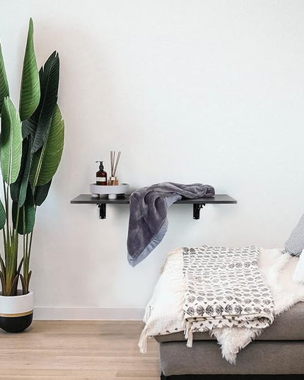 Folding Wall Desk, Wall Desk Fold Down Wall Mounted Desk for Small Space, Floating Desk, Black, 35.4 x 15.8 inch - LeafyLoom