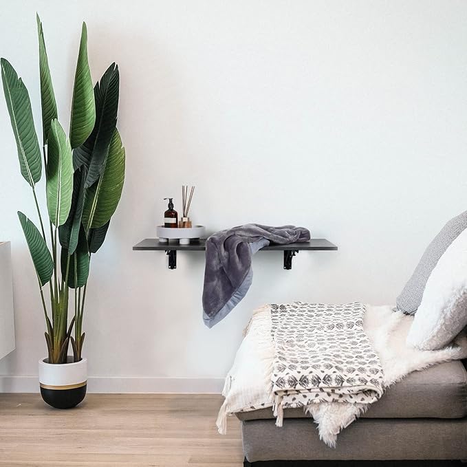 Folding Wall Desk, Wall Desk Fold Down Wall Mounted Desk for Small Space, Floating Desk, Black, 35.4 x 15.8 inch - LeafyLoom