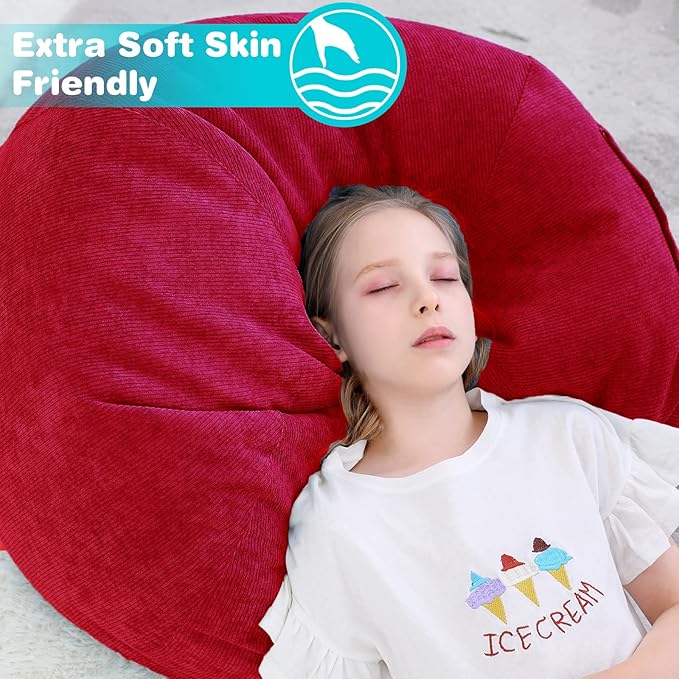 Stuffed Animal Storage Bean Bag Chair Cover (No Filler) for Kids and Adults.Soft Premium Corduroy Stuffable Beanbag for Organizing Children Plush Toys or Memory Foam Small 100L (Red) - LeafyLoom