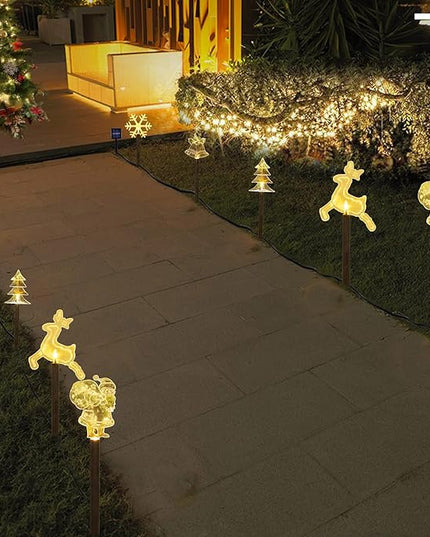 BRIGHTDECK Solar Christmas Pathway Lights Outdoor Decorations, Landscape Lights Waterproof Led Garden Stake Lights for Walkway Yard Lawn Porch Holiday Decor 5-Pack BRIGHTDECK