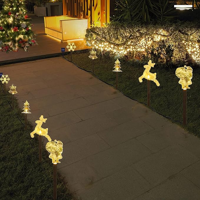 BRIGHTDECK Solar Christmas Pathway Lights Outdoor Decorations, Landscape Lights Waterproof Led Garden Stake Lights for Walkway Yard Lawn Porch Holiday Decor 5-Pack BRIGHTDECK