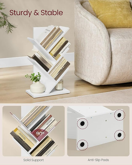 VASAGLE Tree Bookshelf, 5-Tier Bookcase, Small Bookshelf, Space-Saving Corner Shelf, Book Tree, Holds Books, CDs, Games, for Bedroom, Living Room, Home Office, Cloud White ULBC183T14 - LeafyLoom