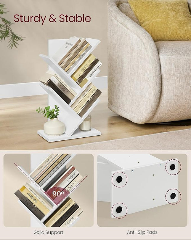 VASAGLE Tree Bookshelf, 5-Tier Bookcase, Small Bookshelf, Space-Saving Corner Shelf, Book Tree, Holds Books, CDs, Games, for Bedroom, Living Room, Home Office, Cloud White ULBC183T14 - LeafyLoom