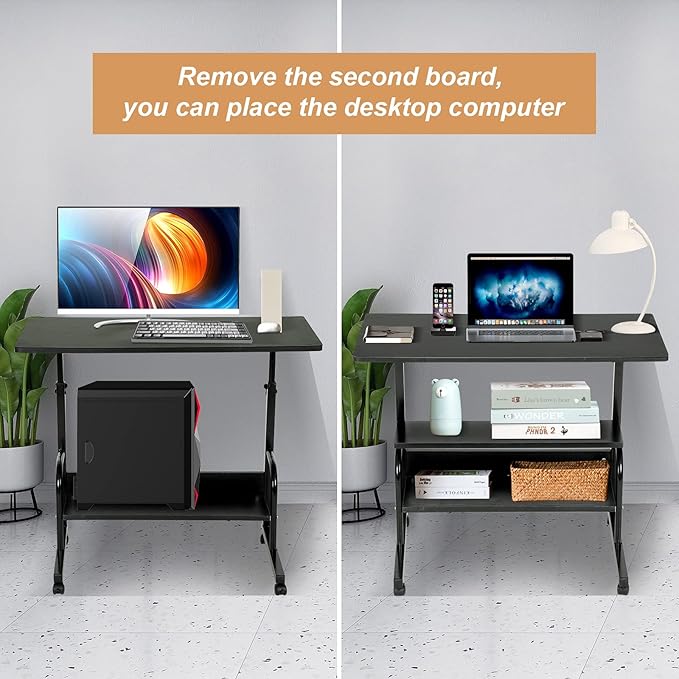 Adjustable Desk Standing Desk Small Desks for Small Spaces Portable Laptop Computer Desk Table for Bedrooms Couch Desk for Home Office Table Mobile Rolling Desk on Wheels 31.5" - LeafyLoom