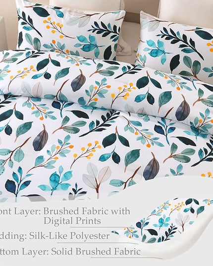 Whale Flotilla Queen Full Comforter Set, Soft Reversible Navy Leaf Bedding Comforter Set with Botanical Pattern, 1 Micoriber Printed Comforter and 2 Pillow Shams, 3 Pieces - LeafyLoom