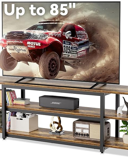 Aquzee Large TV Stand for up to 85 Inch TVs, Under TV Console Table with 3-Tier Shelves, Industrial Retro TV Cabinet and Entertainment Center for Living Room, Bedroom, Gaming Room - LeafyLoom