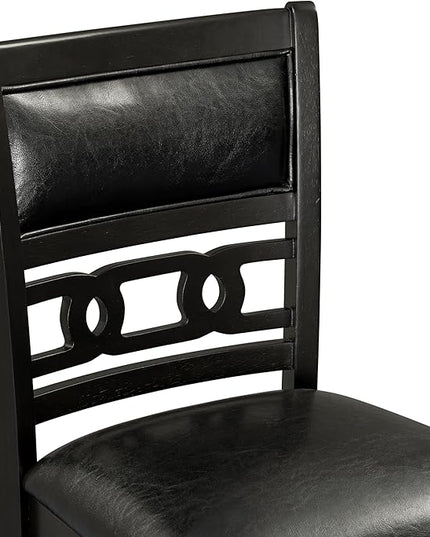 5-Piece Retro Counter Height Round Dining Table Set with Faux Marble Veneer and Bottom Shelf, 4 PU Leather Upholstered Chairs, for Kitchen, Breakfast Nook, Bar, Living Room, Dark Espresso - LeafyLoom