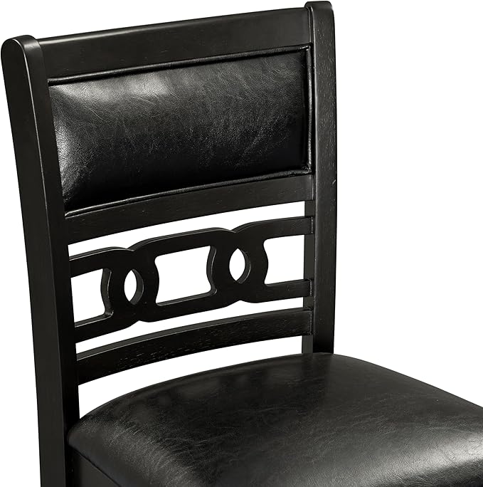 5-Piece Retro Counter Height Round Dining Table Set with Faux Marble Veneer and Bottom Shelf, 4 PU Leather Upholstered Chairs, for Kitchen, Breakfast Nook, Bar, Living Room, Dark Espresso - LeafyLoom