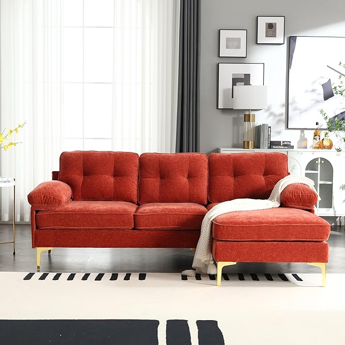 L Shaped Convertible Sleeper Sectional Sofa with Reversible Chaise, 3 Seater Corner Couch Bed with Detachable Pillow Armrest and Golden Metal Legs for Living Room Apartment Small Space - LeafyLoom