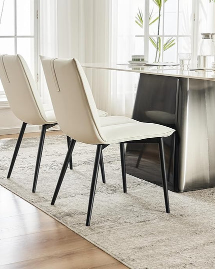 YOUTASTE Modern Dining Chairs Set of 2 Upholstered Leather Kitchen Chairs Soft Padded Side Chairs Dinner Chairs with Metal Legs for Living Room Bedroom, White - LeafyLoom