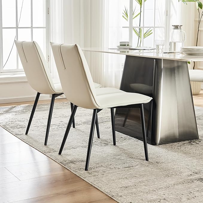 YOUTASTE Modern Dining Chairs Set of 2 Upholstered Leather Kitchen Chairs Soft Padded Side Chairs Dinner Chairs with Metal Legs for Living Room Bedroom, White - LeafyLoom